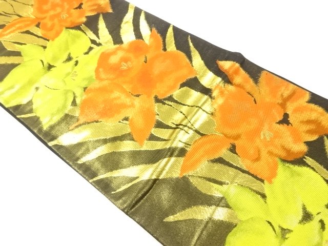 JAPANESE KIMONO / ORCHID PATTERN WOVEN FUKURO OBI